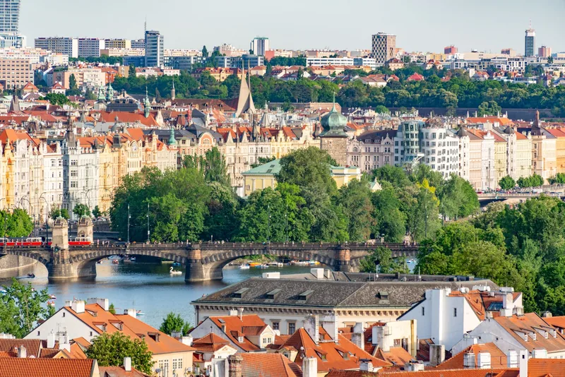 Aerial view of Prague and the Vltava river