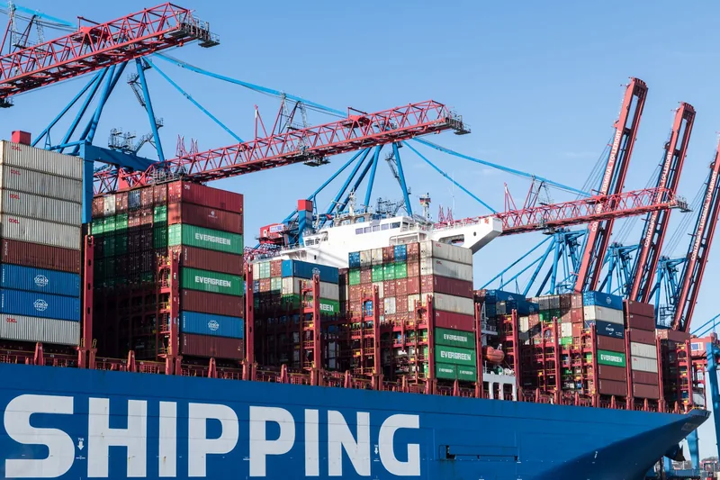 Container ship at the port of Hamburg